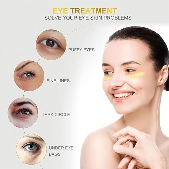 Gold Eye Mask – Collagen Under Eye Patches for Puffy Eyes, Dark Circles & Wrinkles – 20 Pairs (For Women & Men)