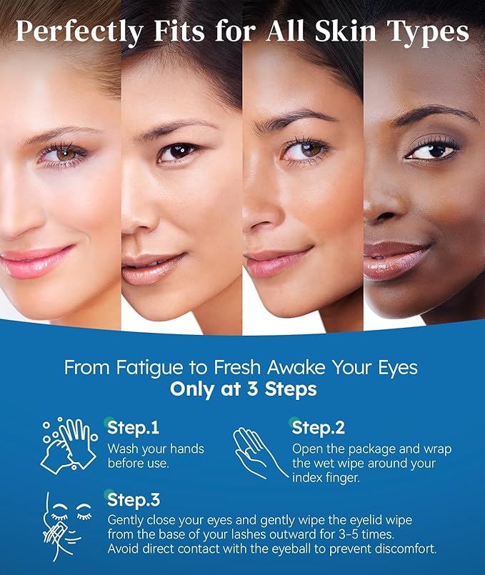 60 Packs Eyelid Cleansing Wipes for Dry Eye & Blepharitis + 30 Packs Steam Eye Masks Lanvender