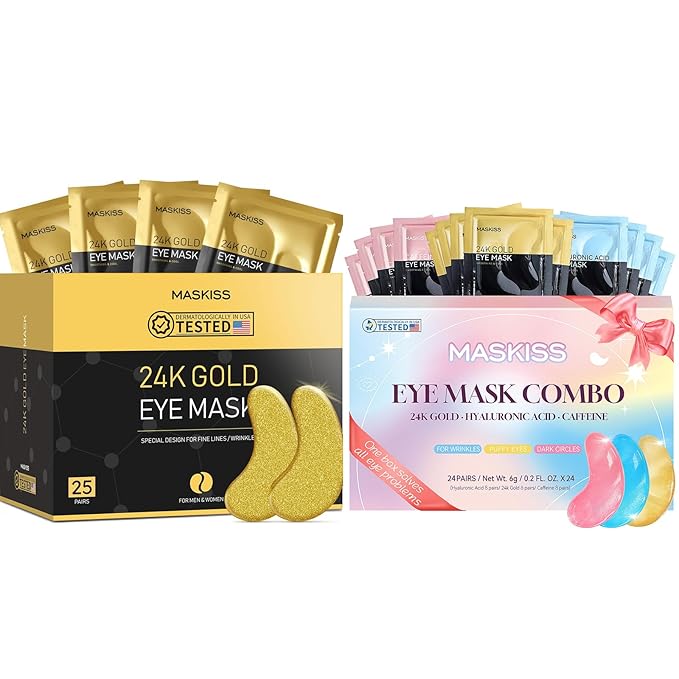 24k Gold Under Eye Patches & 3 in 1 Eye Masks Gift Set, Collagen Eye Patches for Dark Circles Undereye Bags Wrinkles and Puffiness, Eye Skin Care Gift for Her