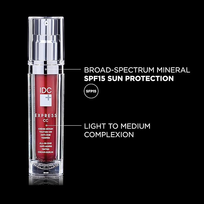 IDC Dermo Express Tinted CC SPF 15 with REGEN(16) Anti-Aging Technology | Daily Moisturizing Cream for Face, Eyes, & Neck | Hydrates & Nourishes Skin, Reduces Wrinkles, Improves Firmness | 1.0 fl oz