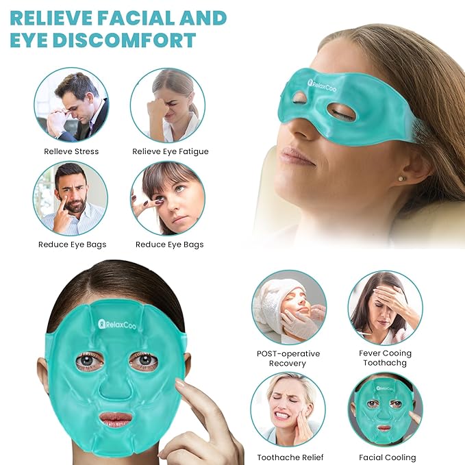 Ice Face Eye Mask for Dark Circles and Puffiness Cold Warm Compress, Gel Cold Cooling Face Mask Package for Women and Men, Migraines, Headache, Stress and Relaxation