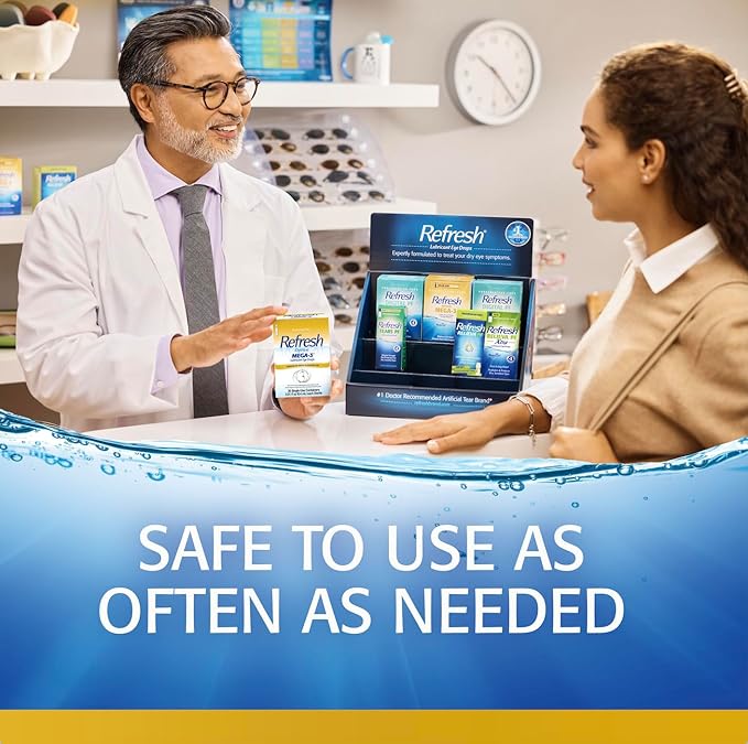 Refresh Optive MEGA-3 Lubricant Eye Drops Preservative-Free Artificial Tears, 0.01 fl oz (0.4 mL), 30 Single-Use Containers