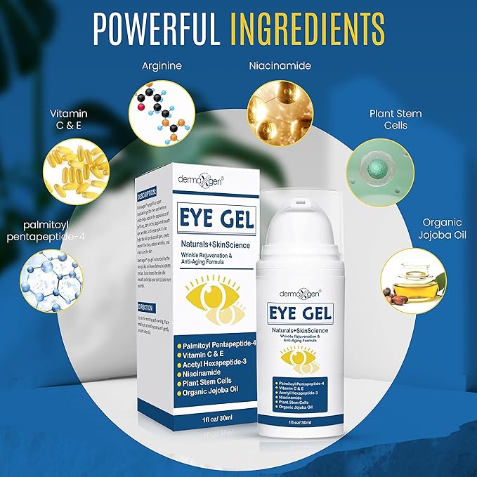 Eye Gel with Plant Stem Cells & Peptide Complex for Under & Around Eyes – Reduces Puffiness, Dark Circles & Fine Lines – With Matrixyl 3000 & Arginine for a Smoother, Refreshed Look for Men & Women.